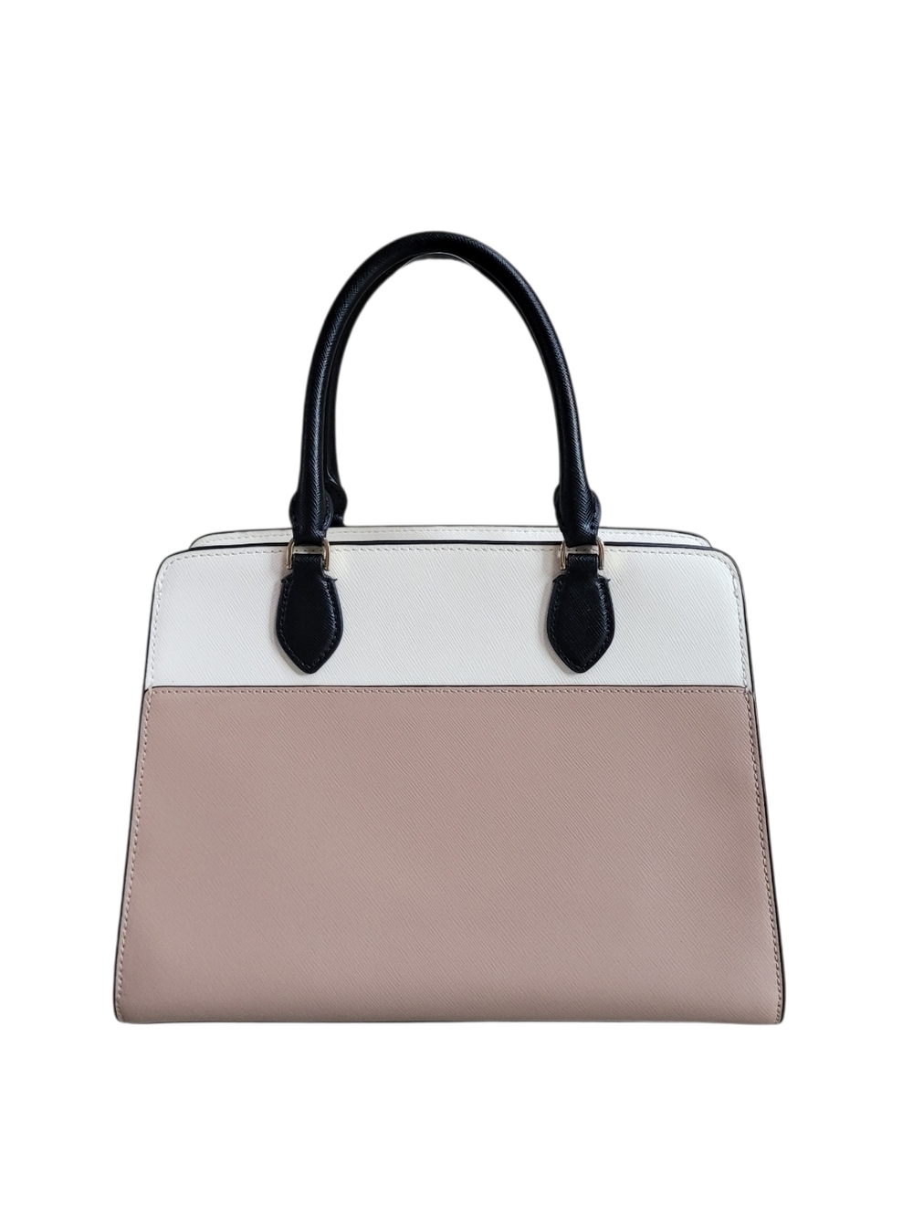 Kate Spade Womens Cream Tan Black Leather Madison Top Zip Medium Satchel - Picture 4 of 12